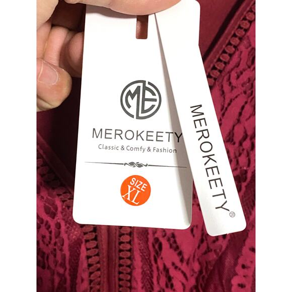 Merokeety Lace Overlay V Neck Dress XL Boho Fairy Cocktail Romantic Feminine NWT - Picture 9 of 11